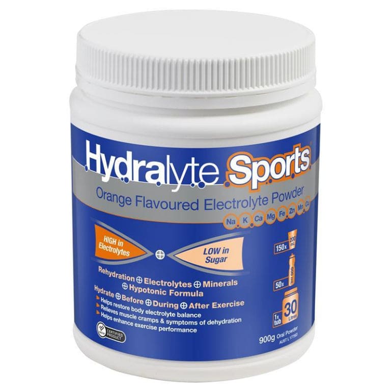 Hydralyte Sports Orange Powder 900g Tub front image on Livehealthy HK imported from Australia