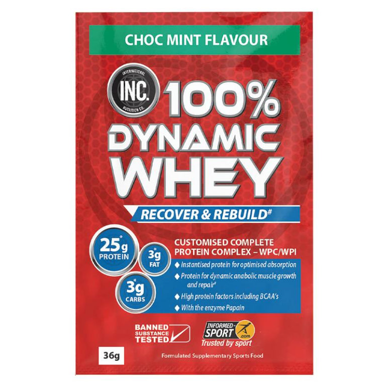 INC 100 Dynamic Whey Choc Mint 36g Single Serve Sachet front image on Livehealthy HK imported from Australia