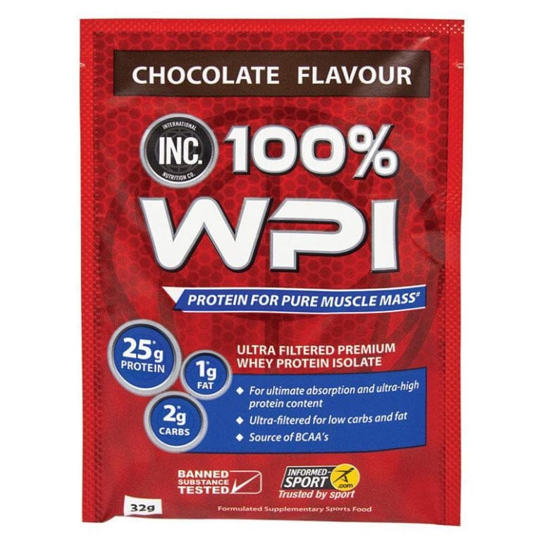 INC 100% WPI Chocolate 32g Single Serve Sachet front image on Livehealthy HK imported from Australia