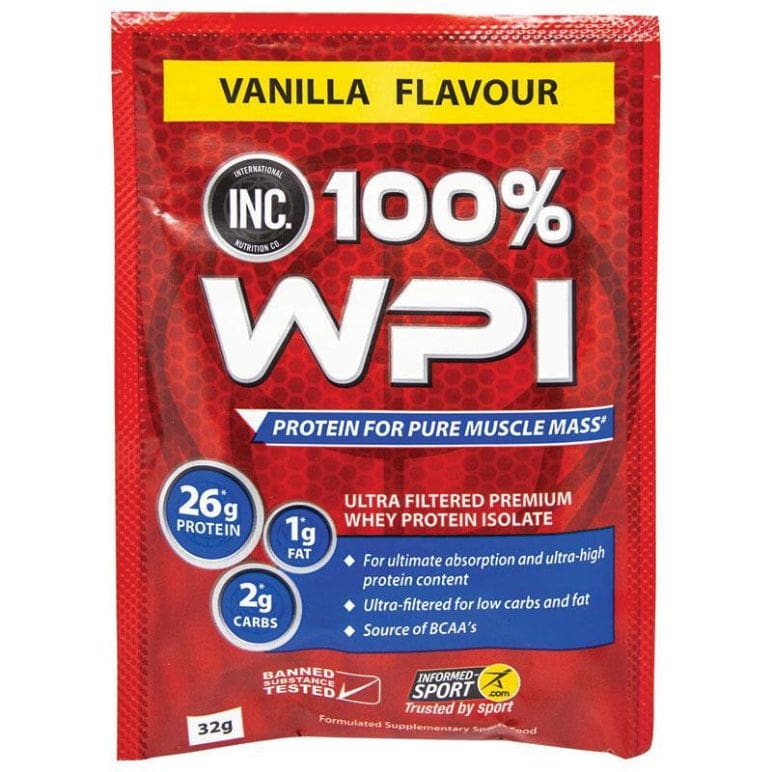 INC 100% WPI Vanilla 32g Single Serve Sachet front image on Livehealthy HK imported from Australia