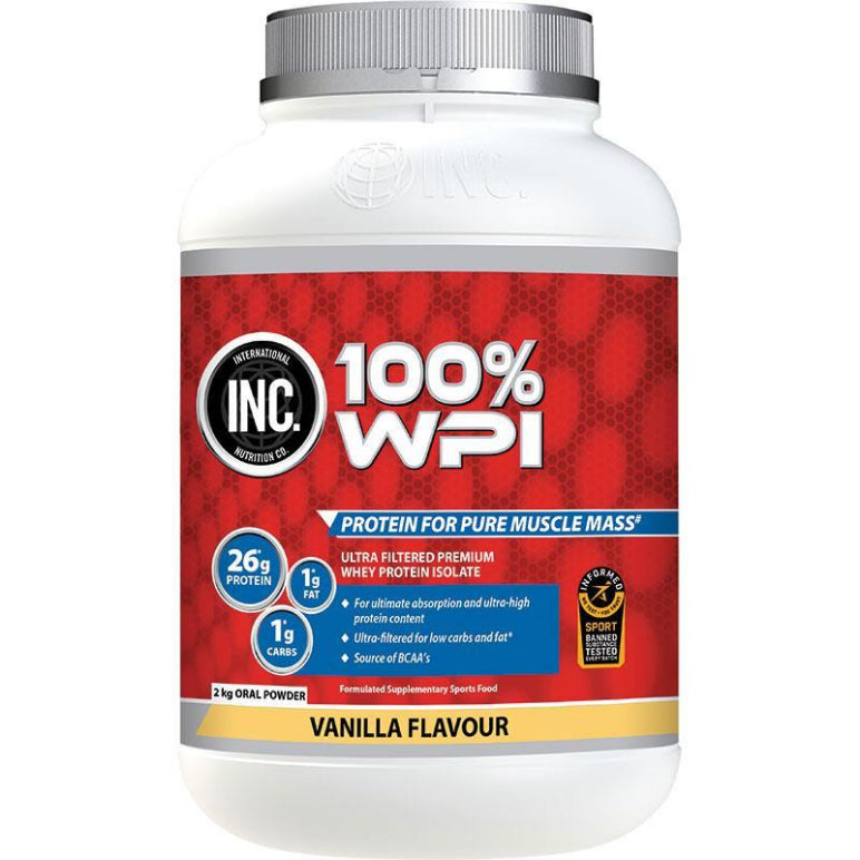 INC 100 WPI Vanilla Flavour 2kg front image on Livehealthy HK imported from Australia