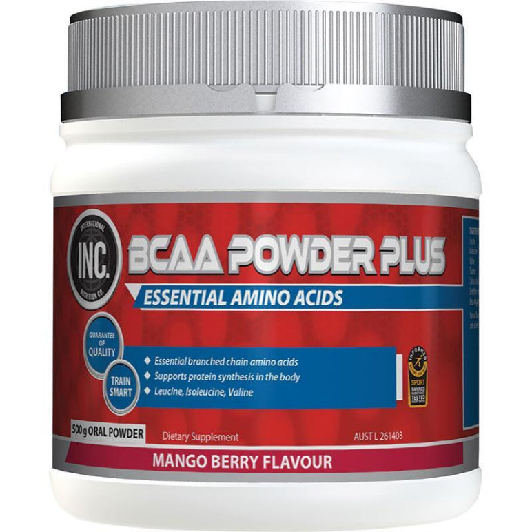 INC BCAA Powder Plus Mango Berry 500g front image on Livehealthy HK imported from Australia