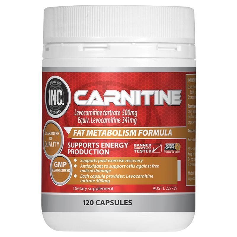 INC Carnitine 120 Capsules front image on Livehealthy HK imported from Australia