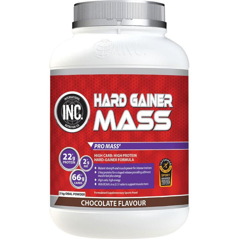 INC Hardgainer Mass Chocolate Flavour 2kg front image on Livehealthy HK imported from Australia