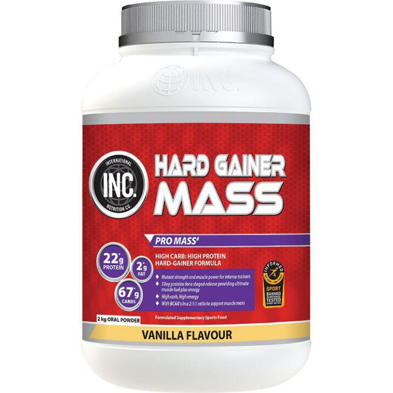 INC Hardgainer Mass Vanilla Flavour 2kg front image on Livehealthy HK imported from Australia