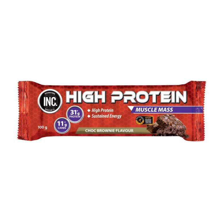 INC High Protein Bar Choc Brownie 100g front image on Livehealthy HK imported from Australia