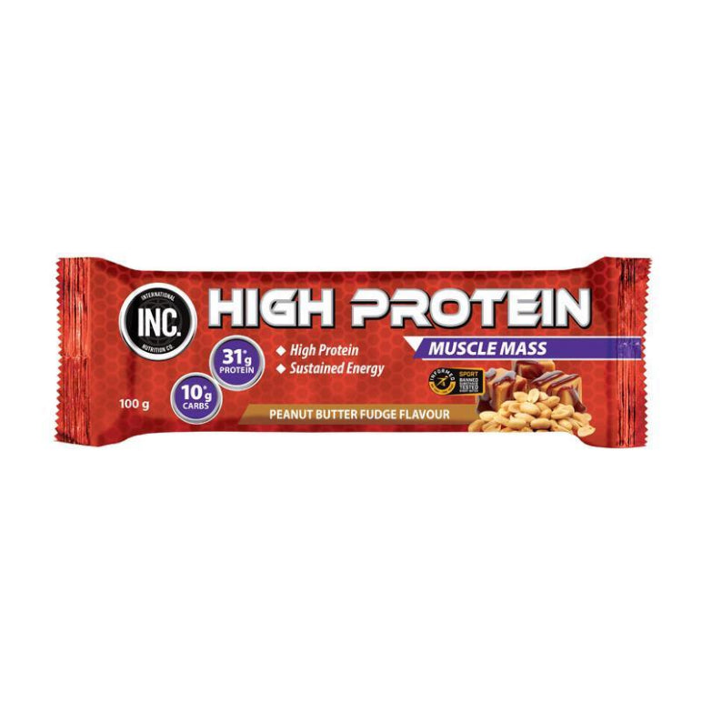 INC High Protein Bar Peanut Butter Fudge 100g front image on Livehealthy HK imported from Australia
