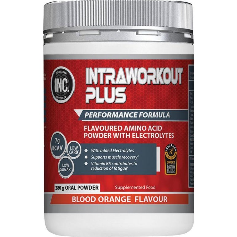 INC Intra Workout Plus Blood Orange 280g front image on Livehealthy HK imported from Australia