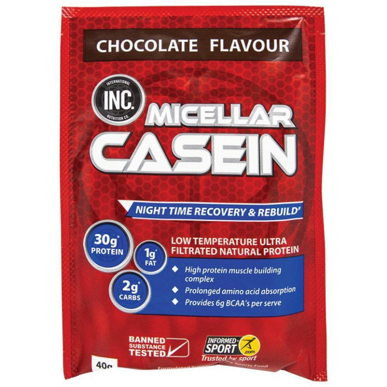 INC Micellar Casein Chocolate 40g Single Serve Sachet front image on Livehealthy HK imported from Australia