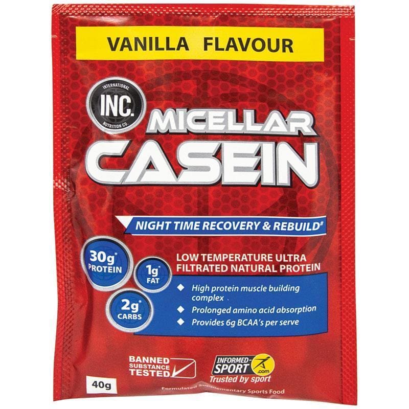 INC Micellar Casein Vanilla 40g Single Serve Sachet front image on Livehealthy HK imported from Australia