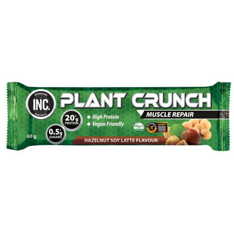 INC Plant Crunch Protein Bar Hazelnut Soy Latte 60g front image on Livehealthy HK imported from Australia