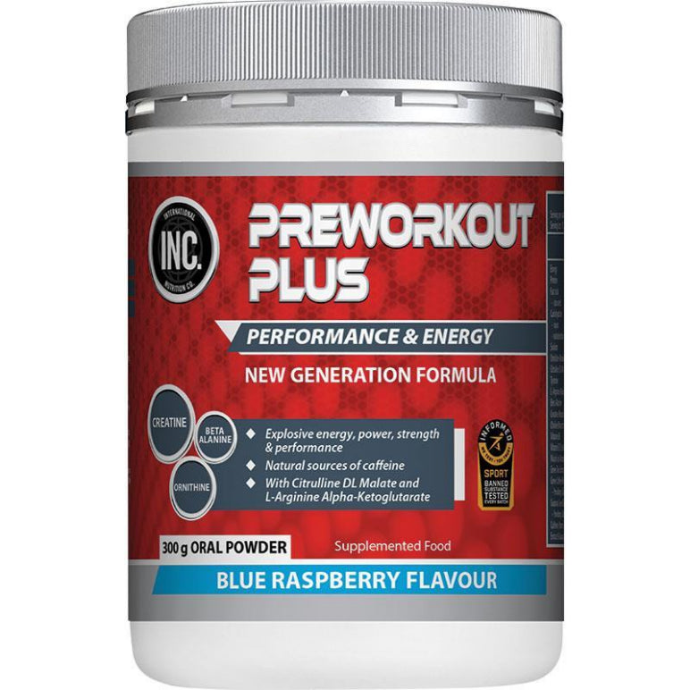 INC Preworkout Plus Blue Raspberry 300g front image on Livehealthy HK imported from Australia