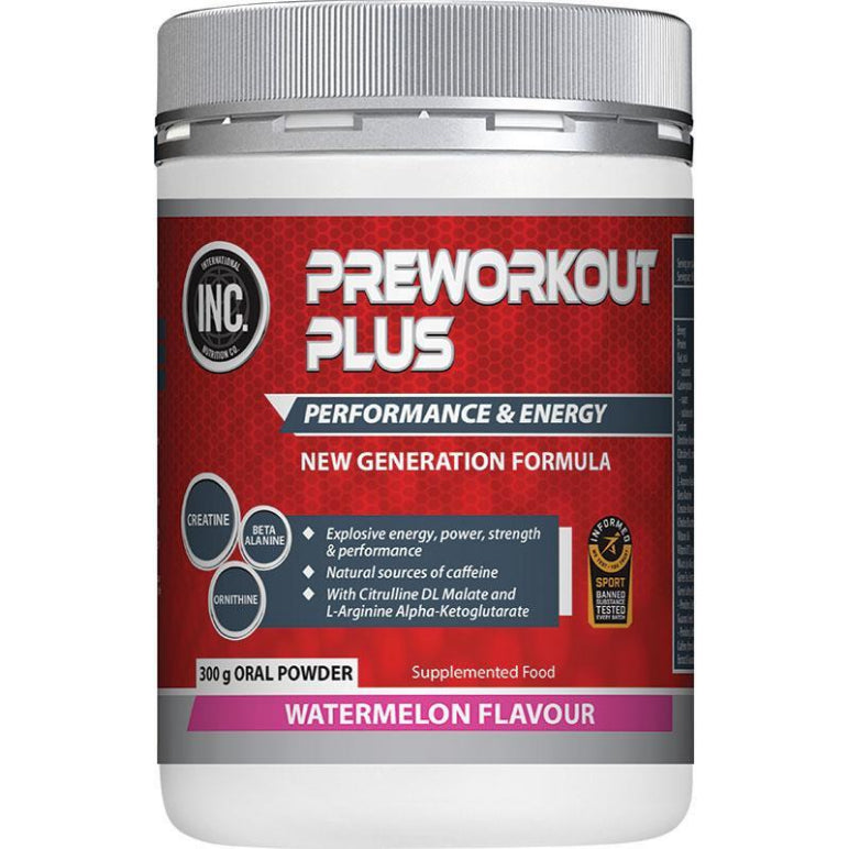 INC Preworkout Plus Watermelon 300g front image on Livehealthy HK imported from Australia