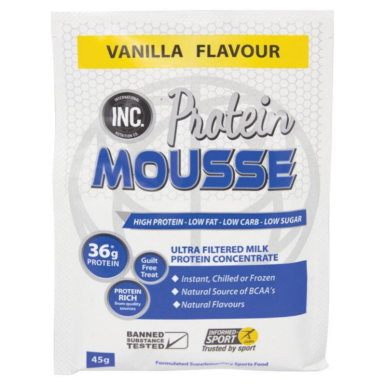 INC Protein Mousse Vanilla 45g Single Serve Sachet front image on Livehealthy HK imported from Australia