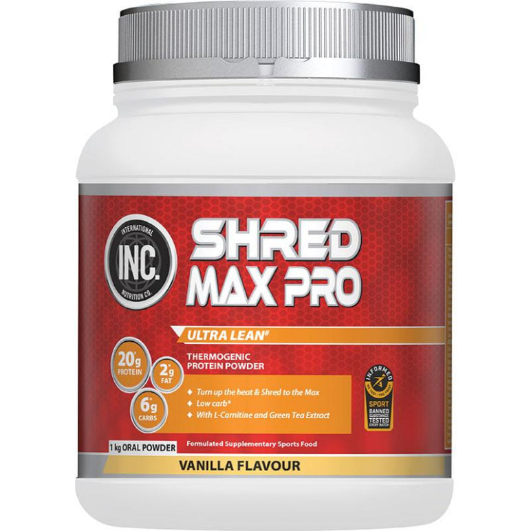 INC Shred Max Pro Vanilla Flavour 1kg front image on Livehealthy HK imported from Australia