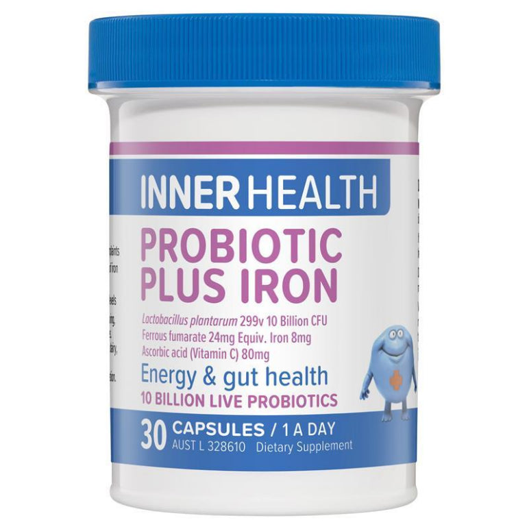 Inner Health Probiotic Plus Iron 30 Capsules front image on Livehealthy HK imported from Australia