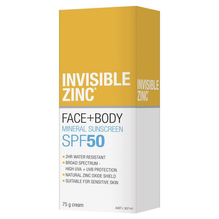 Invisible Zinc SPF 50 Face and Body 75g front image on Livehealthy HK imported from Australia