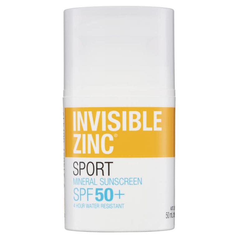 Invisible Zinc SPF 50+ Sport Mineral Sunscreen 4 Hour Water Resistant 50ml front image on Livehealthy HK imported from Australia