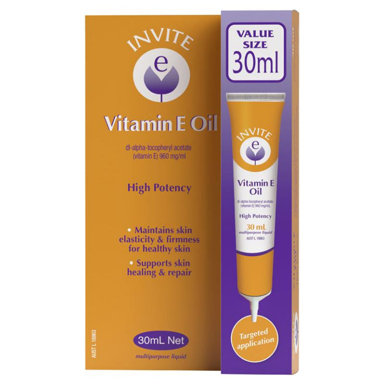 Invite E Vitamin E Pure Oil 30ml front image on Livehealthy HK imported from Australia