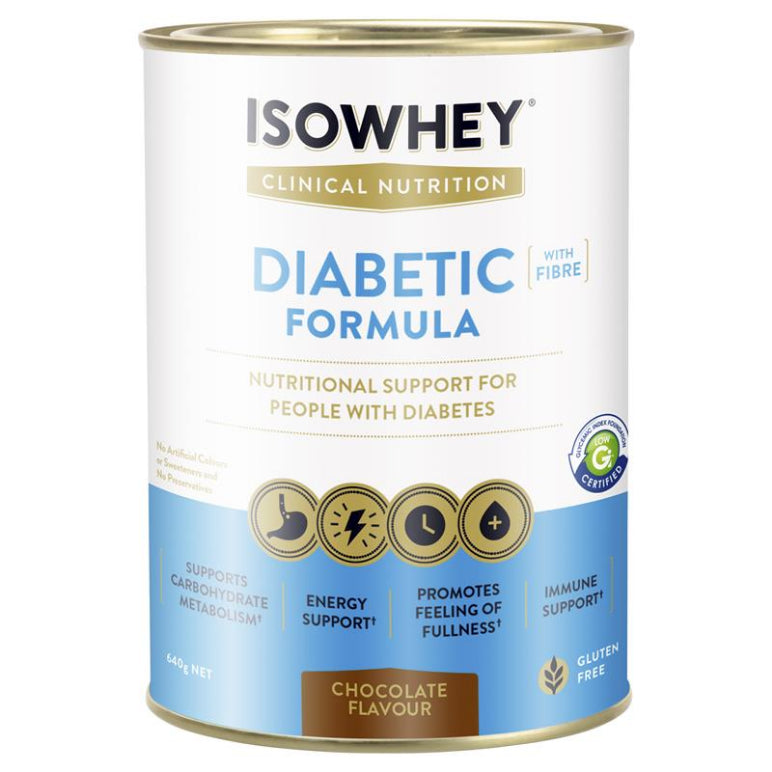 IsoWhey Clinical Nutrition Diabetic Formula Chocolate 640g front image on Livehealthy HK imported from Australia