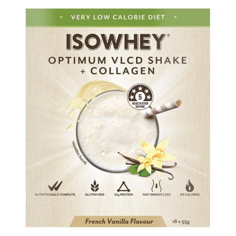 IsoWhey Optimum VLCD Shake + Collagen French Vanilla 18 x 55g front image on Livehealthy HK imported from Australia