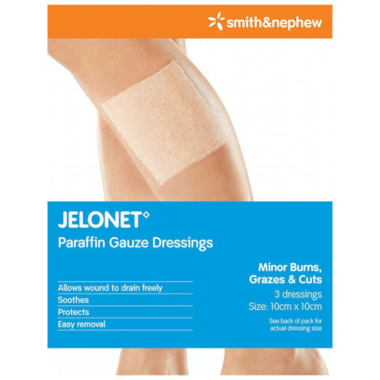 Jelonet 10cm x 10cm 3 Pack front image on Livehealthy HK imported from Australia