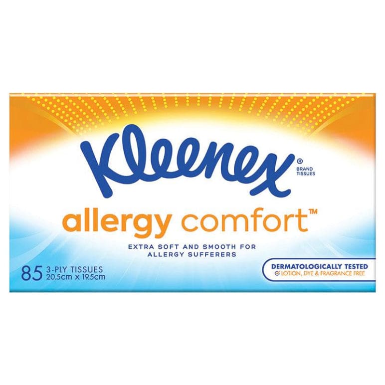 Kleenex Facial Tissues Allergy Comfort 85 Pack front image on Livehealthy HK imported from Australia