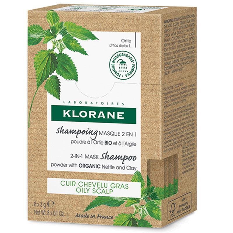 Klorane 2 in 1 Mask Shampoo Powder with Organic Nettle and Clay 3g x 8 front image on Livehealthy HK imported from Australia