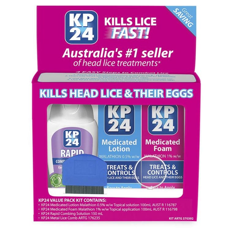 KP24 Foam Head Lice/Nit Lotion, Conditioning, Solution & Comb Value Pack front image on Livehealthy HK imported from Australia