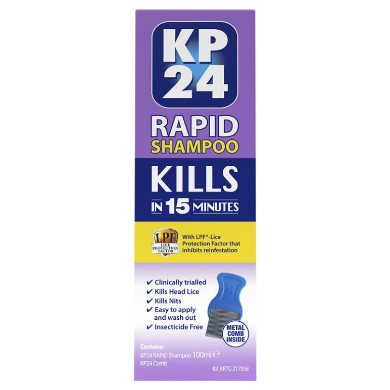 KP24 Rapid 15 Minute Head Lice/Nit Shampoo with Lice Protection Factor 100ml with Comb front image on Livehealthy HK imported from Australia