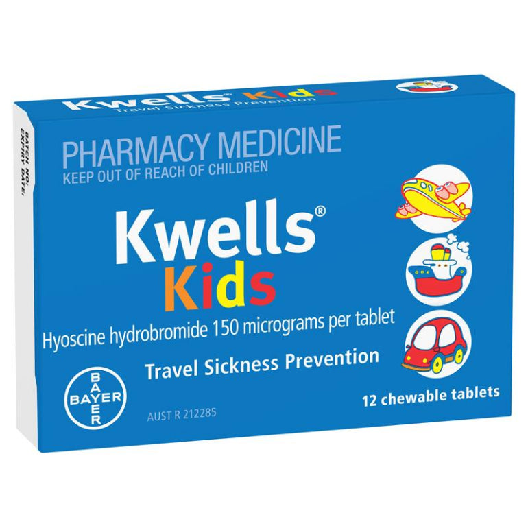 Kwells Kids Travel Sickness 12 Chewable Tablets front image on Livehealthy HK imported from Australia