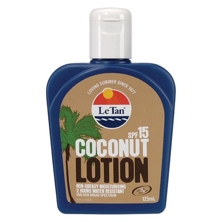 Le Tan SPF 15+ Coconut Sunscreen Lotion 125ml front image on Livehealthy HK imported from Australia