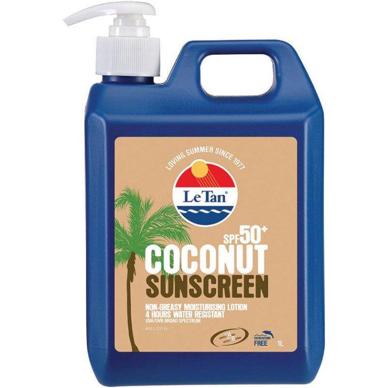 Le Tan SPF 50+ Coconut Sunscreen 1L front image on Livehealthy HK imported from Australia