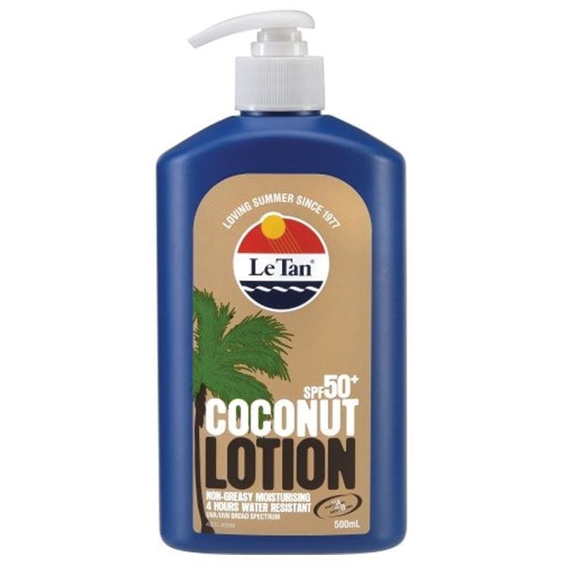 Le Tan SPF 50+ Coconut Sunscreen Lotion 500ml front image on Livehealthy HK imported from Australia