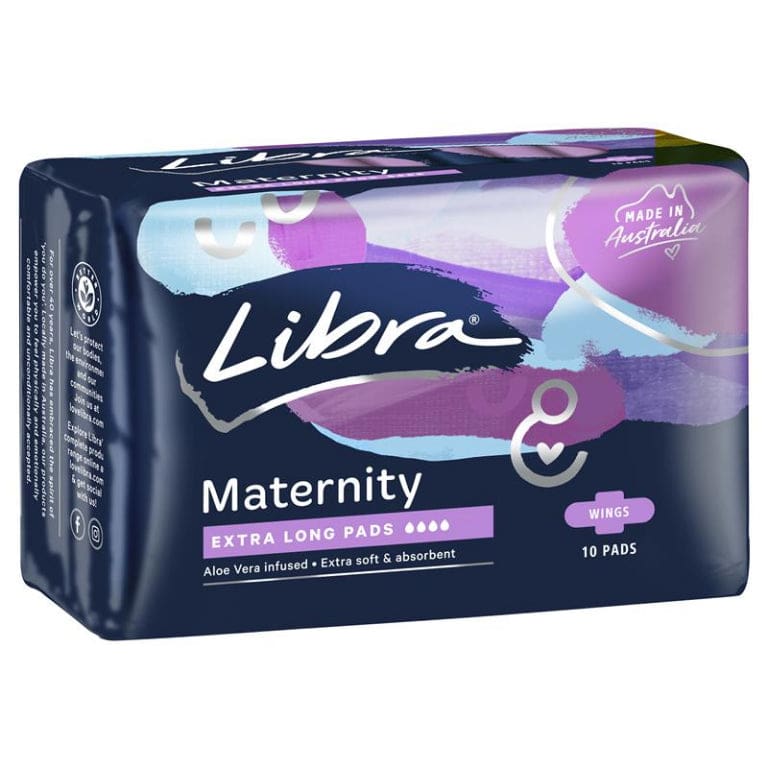Libra Extra Long Maternity Pads Wings 10 Pack front image on Livehealthy HK imported from Australia