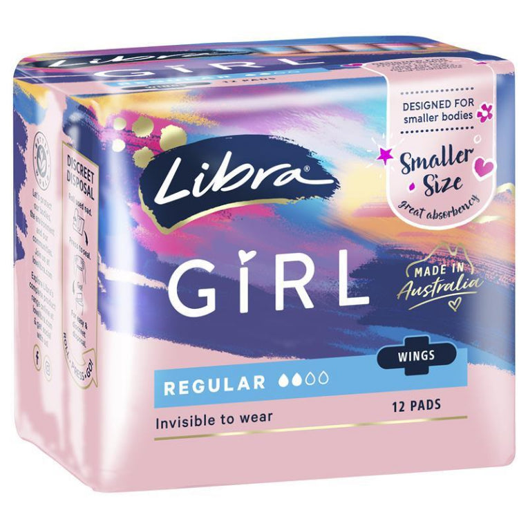 Libra Girl Pads Regular Wing 12 Pack front image on Livehealthy HK imported from Australia