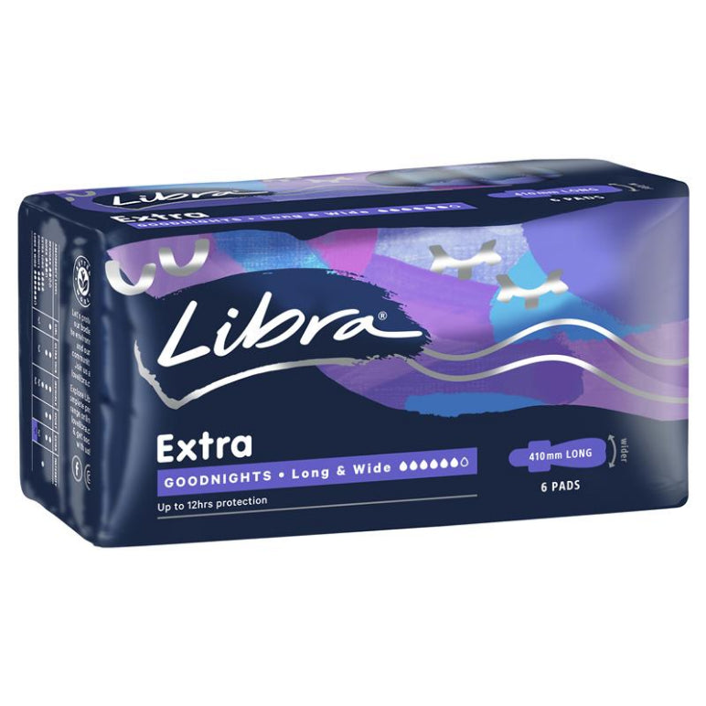 Libra Goodnights Pads Extra Long & Wide 6 Pack front image on Livehealthy HK imported from Australia