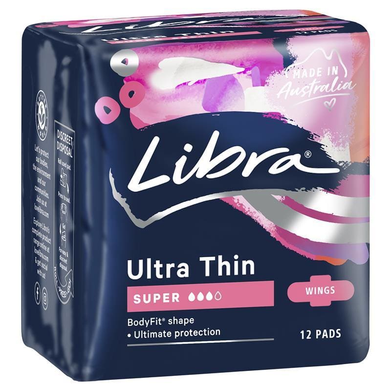 Libra Pads Ultra Thins with Wings Super 12 front image on Livehealthy HK imported from Australia