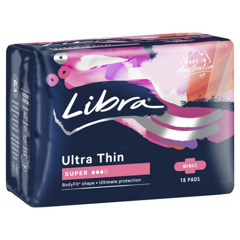 Libra Ultra Thins Pads Wings Super 18 front image on Livehealthy HK imported from Australia