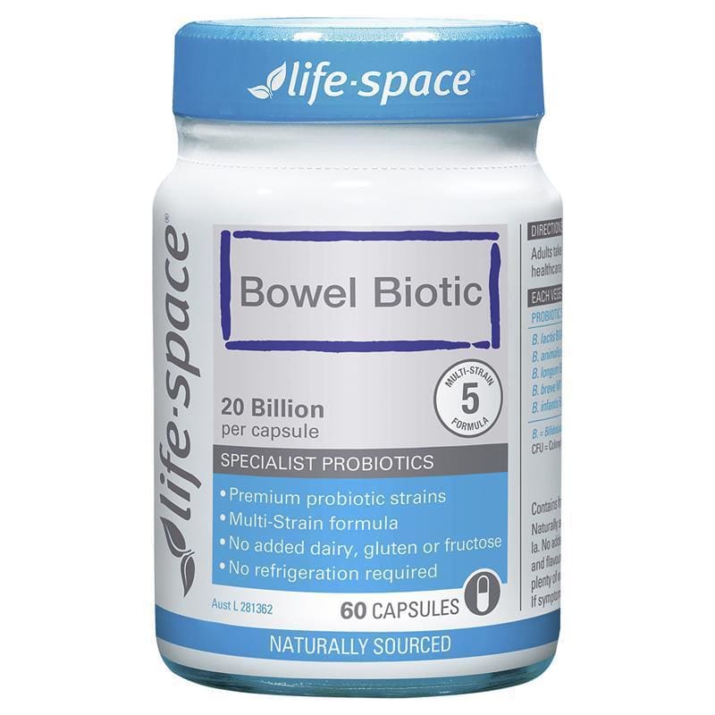 Life Space Bowel Biotic 60 Capsules front image on Livehealthy HK imported from Australia