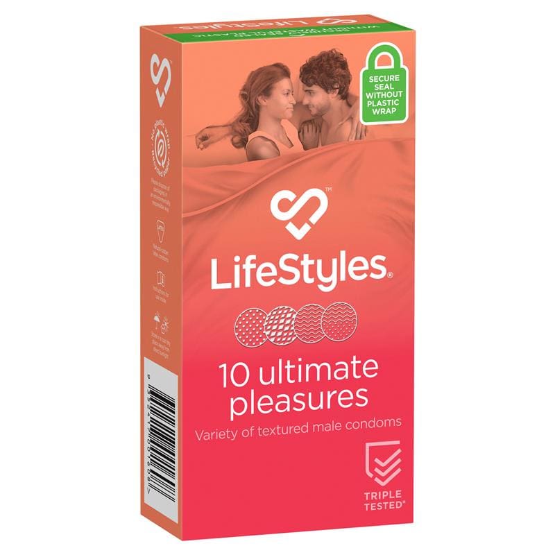 Lifestyles Ultimate Pleasures Condoms 10 Pack front image on Livehealthy HK imported from Australia