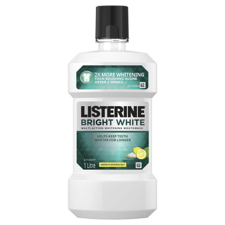 Listerine Bright White Multi Action Whitening Mouthwash Lemon Flavour and Salt 1L front image on Livehealthy HK imported from Australia
