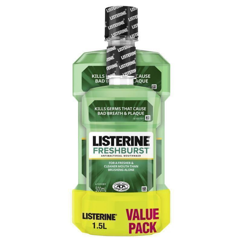 Listerine Freshburst Antibacterial Mouthwash Value Pack 1.5L front image on Livehealthy HK imported from Australia