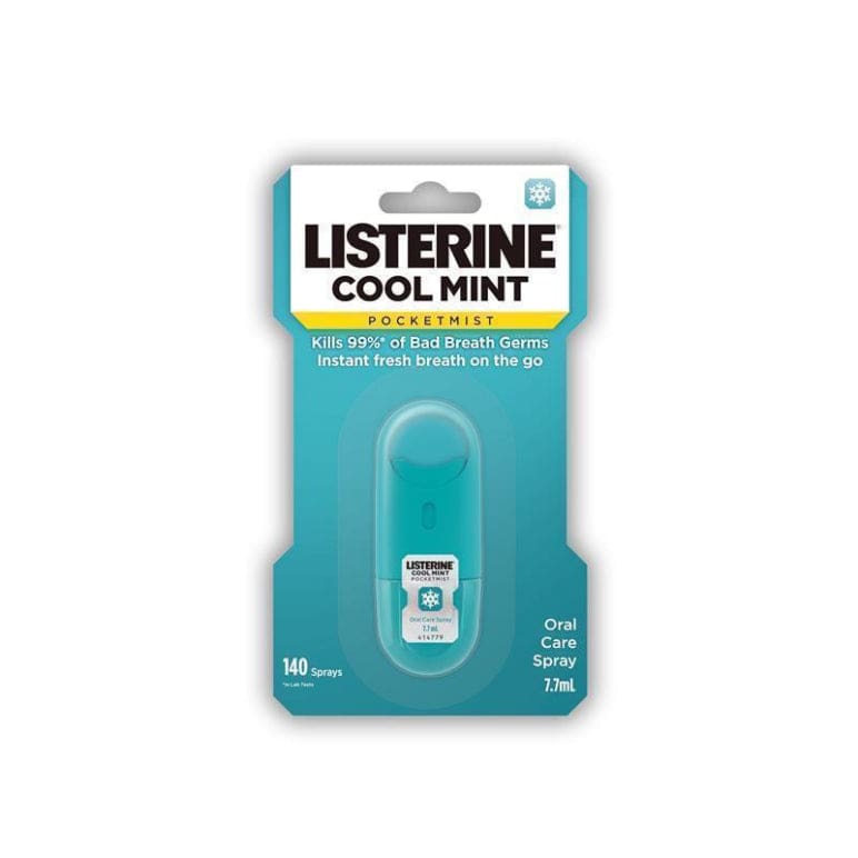 Listerine Pocketmist Oral Care Spray Cool Mint 7.7mL front image on Livehealthy HK imported from Australia