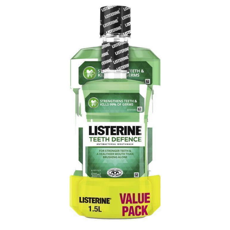 Listerine Teeth Defence Antibacterial Mouthwash Value Pack 1.5L front image on Livehealthy HK imported from Australia