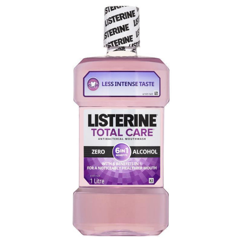 Listerine Total Care Zero Alcohol Antibacterial Mouthwash Less Intense Taste 1L front image on Livehealthy HK imported from Australia
