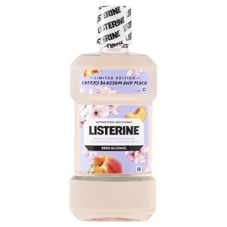 Listerine Zero Alcohol Antibacterial Mouthwash Limited Edition Cherry Blossom and Peach 500mL front image on Livehealthy HK imported from Australia