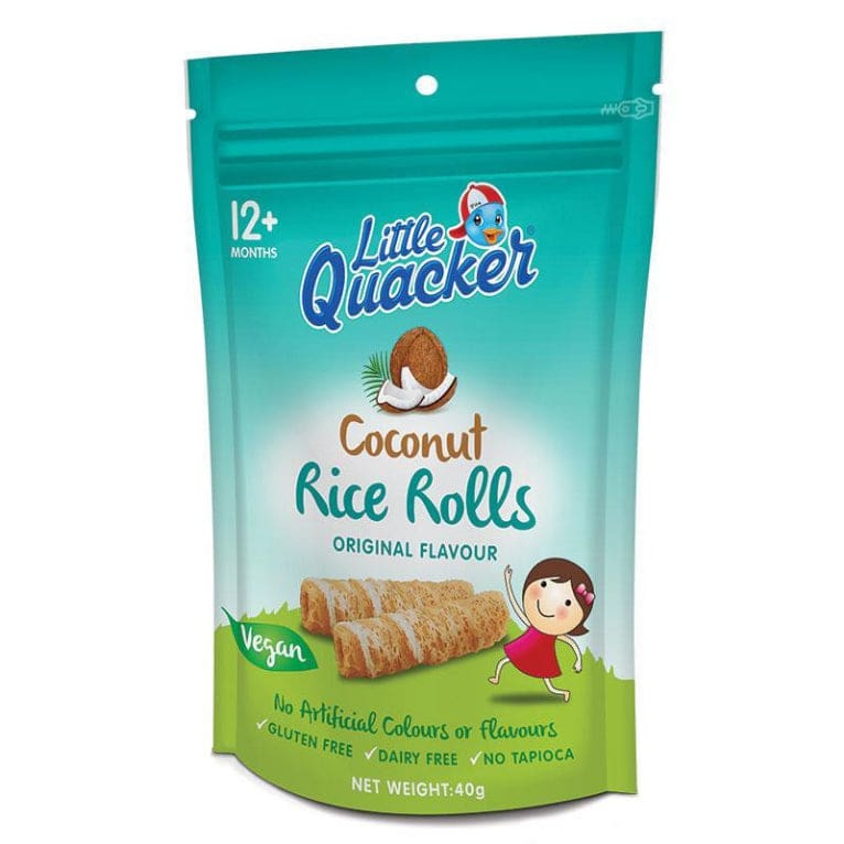 Little Quacker Coconut Rice Rolls Original 40g front image on Livehealthy HK imported from Australia