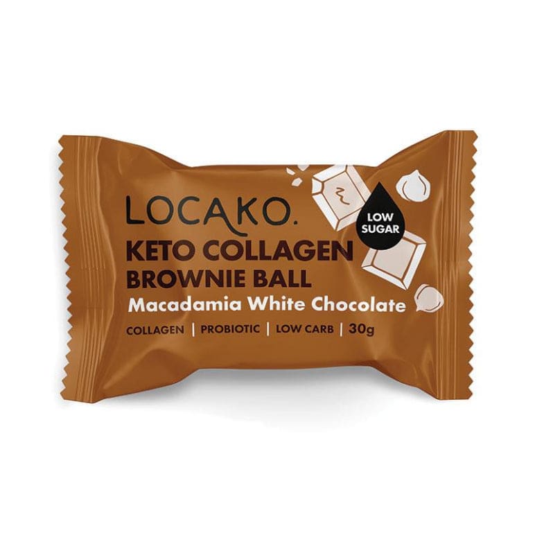 Locako Keto Collagen Brownie Ball Macadamia White Choc 30g front image on Livehealthy HK imported from Australia