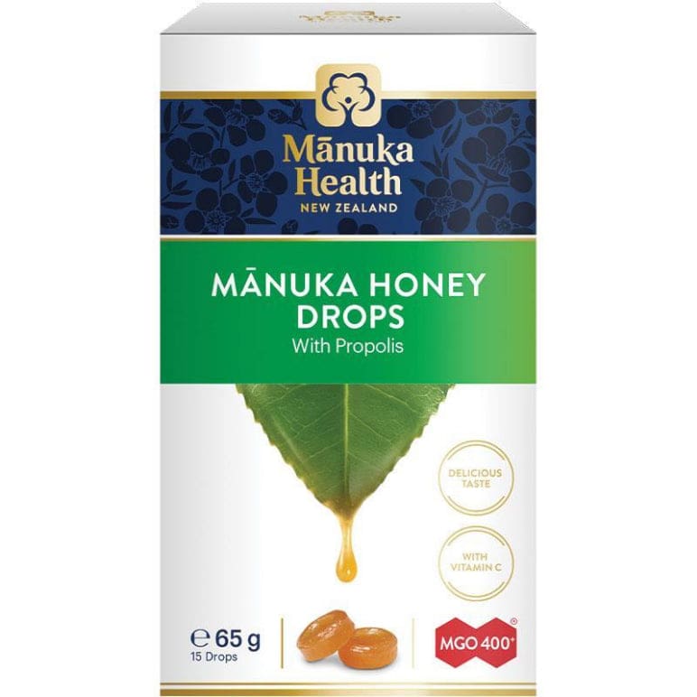 Manuka Health Manuka Honey Drops Propolis 15 Pack 65g front image on Livehealthy HK imported from Australia